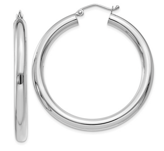 10K White Gold Hoops - 4 x 40mm