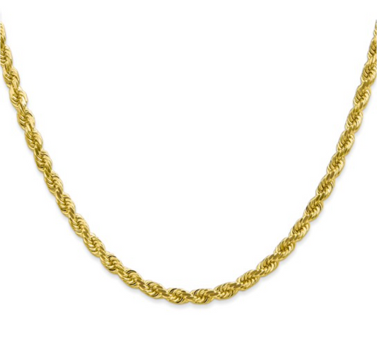 10K Yellow Gold 4mm Solid Diamond Cut Rope Chain 22in