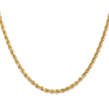 10K Yellow Gold 3mm Diamond Cut Rope Chain 22in