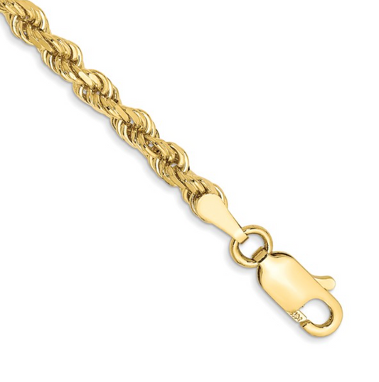 10K Yellow Gold 3mm Solid Diamond Cut Rope Bracelet 8in