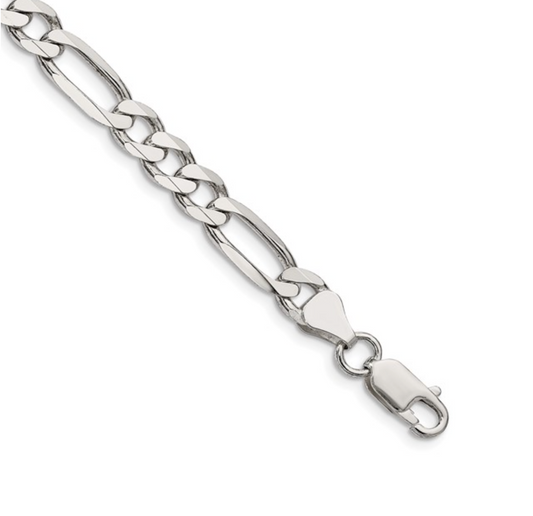 Sterling Silver 6.75mm Figaro Bracelet 8in