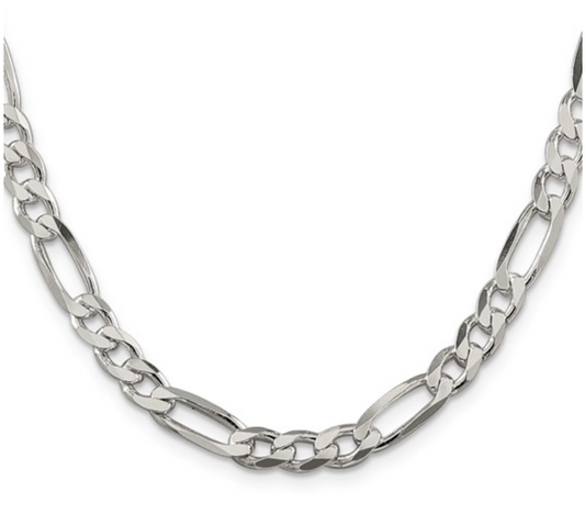 Sterling Silver 6.75mm Figaro Chain 22in