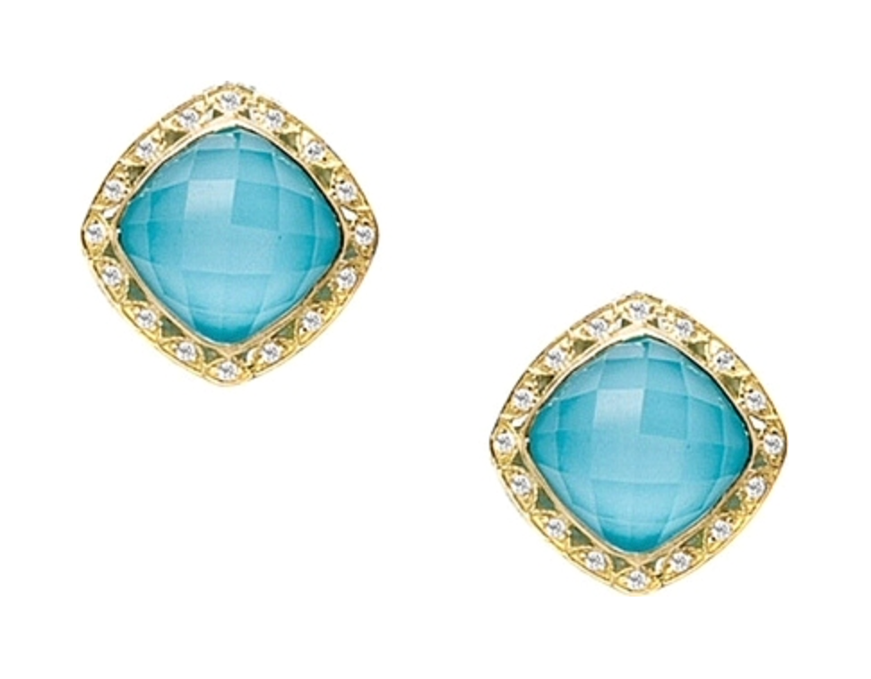 TACORI 18KYG/Sterling Silver Turquoise & Diamond Studs