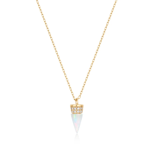 LORETTA | 14K Yellow Gold Opal & Diamond Necklace