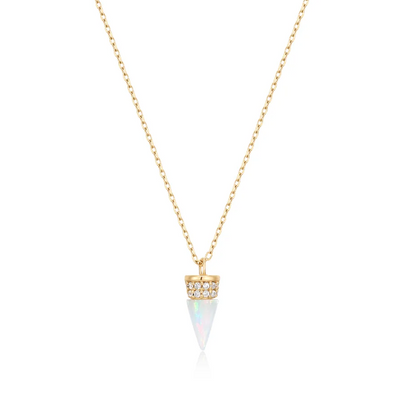 LORETTA | 14K Yellow Gold Opal & Diamond Necklace