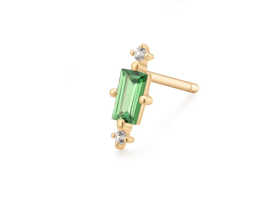 SERENA | 14kyg Baguette Tsavorite & White Sapphire Single Stud