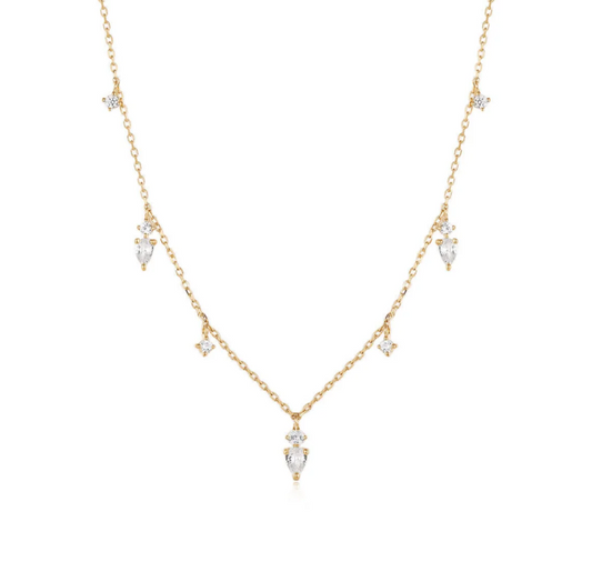 MEADOW | 14kyg Pear/Round White Sapphire Necklace