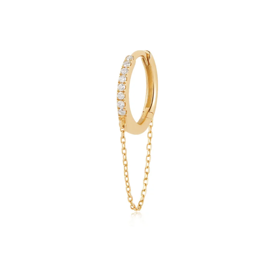 BERLIN | 14K Yellow Gold Draped Chain Diamond Huggie