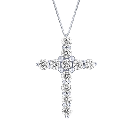 14K White Gold 3/4ctw Diamond Cross Necklace