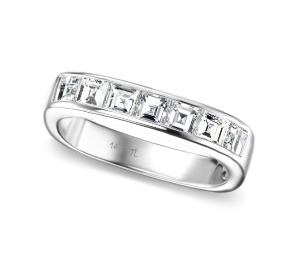 14K White Gold .85ctw Carre Diamond Square Stacking Band