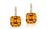 14K Yellow Gold Citrine & Diamond Earrings