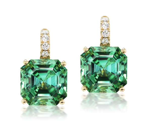 14K Yellow Gold Green Tourmaline & Diamond Earrings