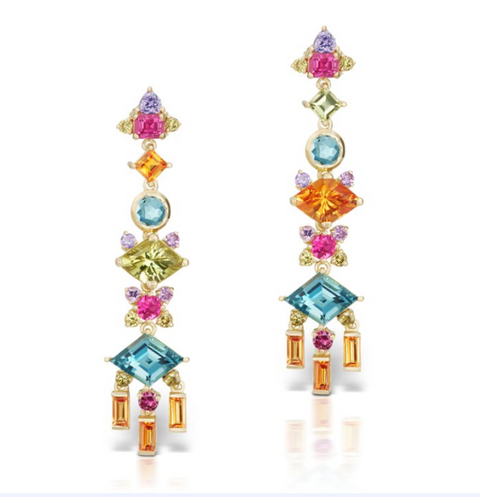 18K Yellow Gold Multi Gemstone Earrings