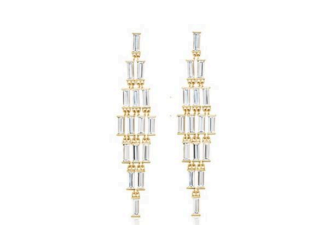 14K Yellow Gold 6.76ctw White Topaz Baguette Cascade Earrings