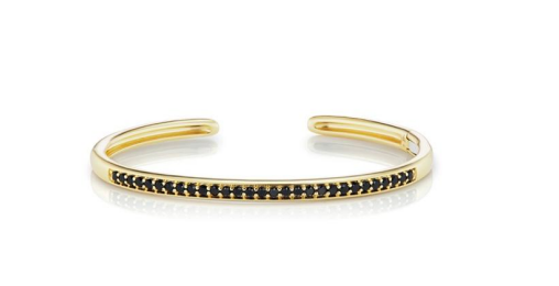 14K Yellow Gold 1.24ctw Black Spinel Cuff Bracelet