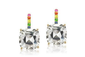 14K Yellow Gold Rainbow / White Topaz Drop Earrings