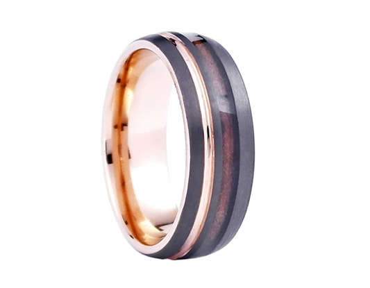 Tungsten w/ Whiskey Barrel & Rose Gold Tone Inlay 8mm