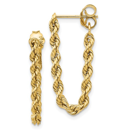 10K Yellow Gold Rope Chain Front to Back Earrings