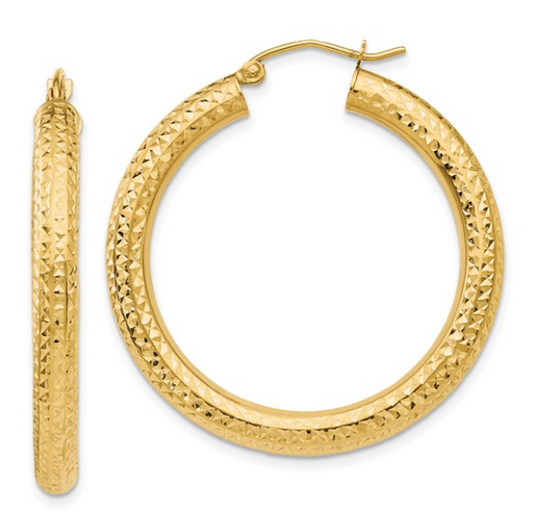 10K Yellow Gold Diamond Cut Hoops