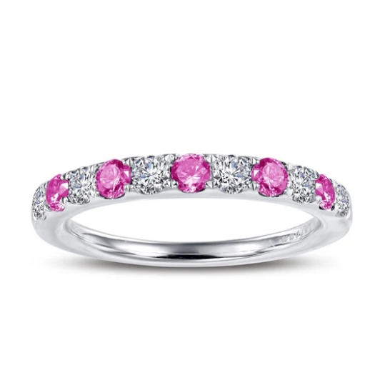 LAFONN | Sterling Silver Platinum Bonded Simulated Birthstone & Diamond Band