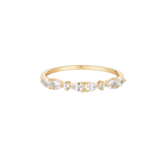 *Discontinued* - GLENNA | 14K Yellow Gold Pear and Round White Sapphire Ring
