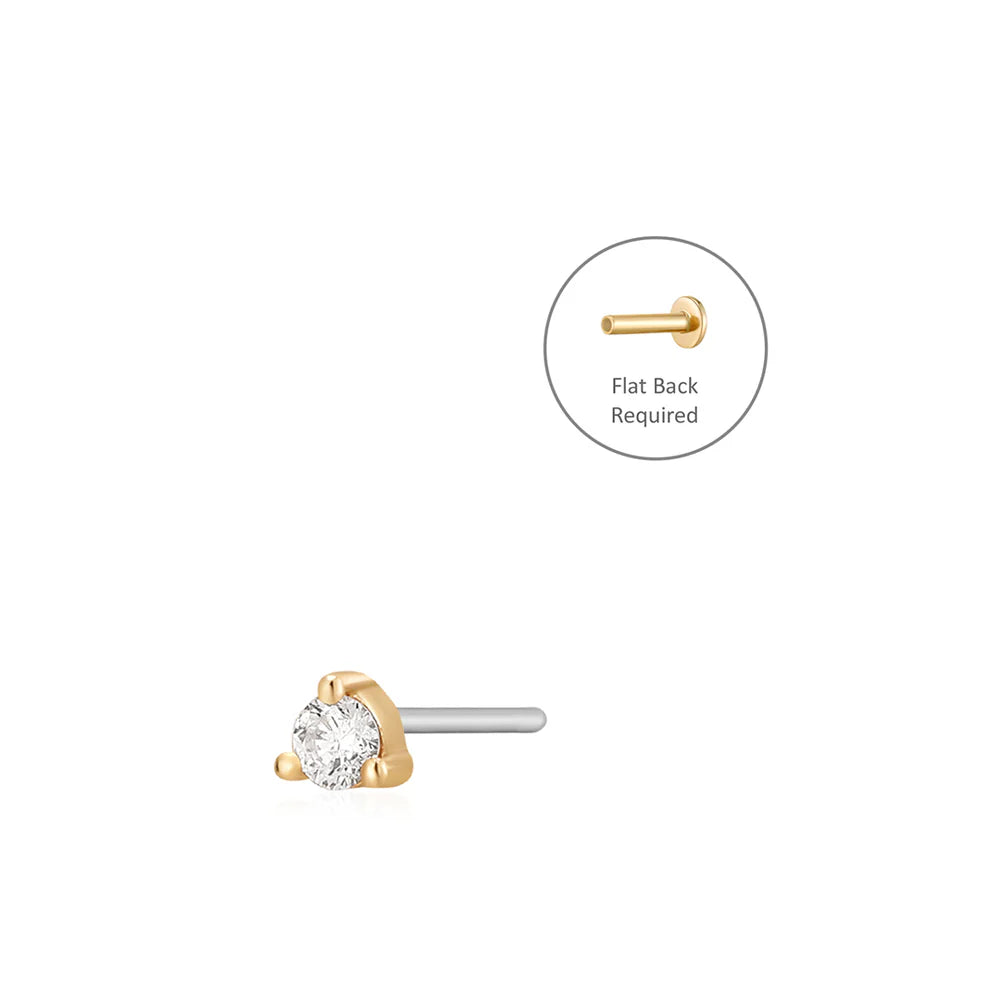 UNA | 14K Yellow Gold Single Diamond Mini Piercing Earring Front