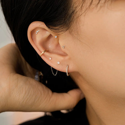 UNA | 14K Yellow Gold Single Diamond Mini Piercing Earring Front