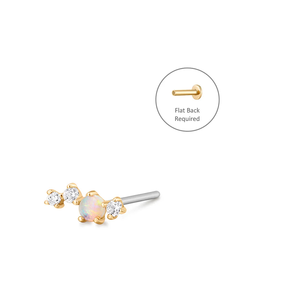 VENUS | 14K Yellow Gold Opal & Diamond Piercing Earring Front
