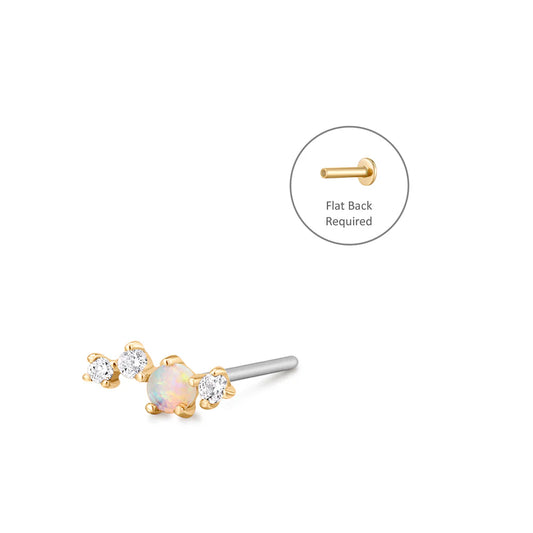 VENUS | 14K Yellow Gold Opal & Diamond Piercing Earring Front