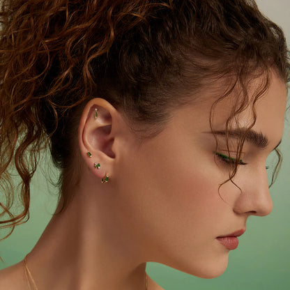VESPER | 14K Yellow Gold Tsavorite & Diamond Piercing Earring Front