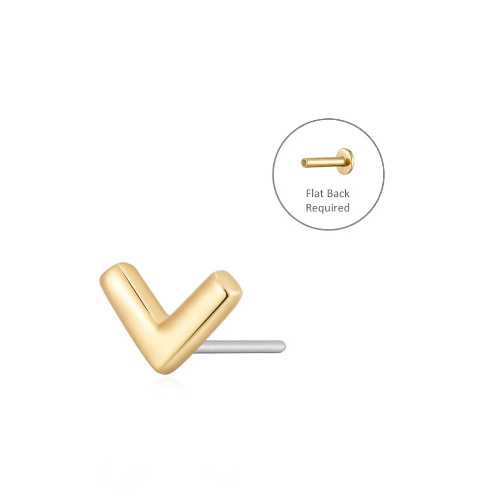 VICTORIA | 14K Yellow Gold V Piercing Earring Front