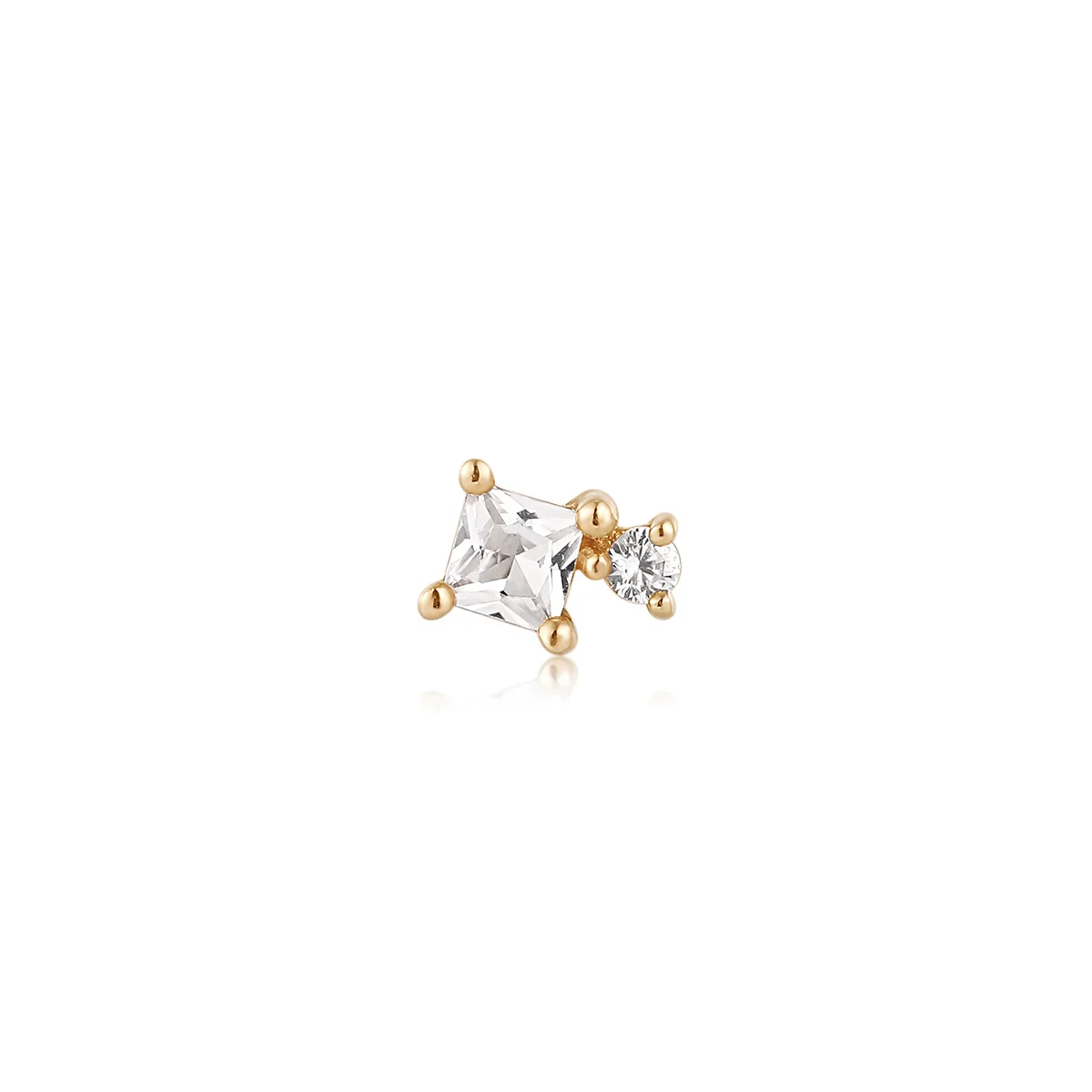 VIV | 14K Yellow Gold Princess-cut White Sapphire Piercing Earring Front