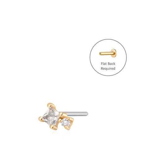 VIV | 14K Yellow Gold Princess-cut White Sapphire Piercing Earring Front