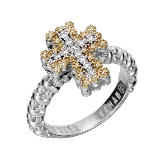 VAHAN 14K Yellow Gold & Sterling Silver Diamond Cross Ring