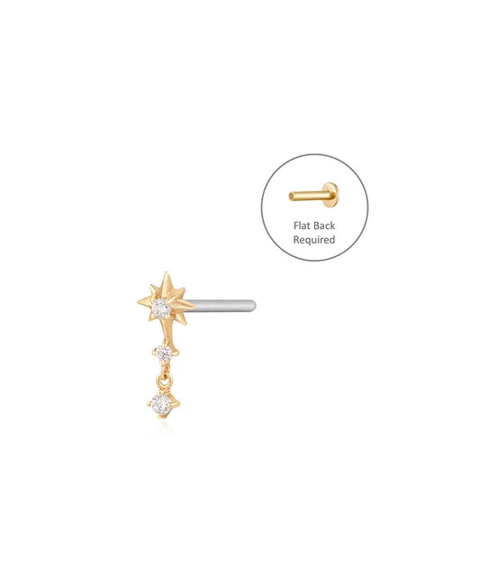 NOVA | 14K Yellow Gold Triple Diamond Starburst Piercing Earring Front