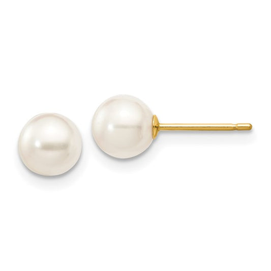 14K Yellow Gold Saltwater Akoya Pearl Stud Earrings 5-6mm