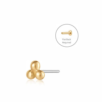 ARIA | 14K Yellow Gold Trio Dots Piercing Earring Front