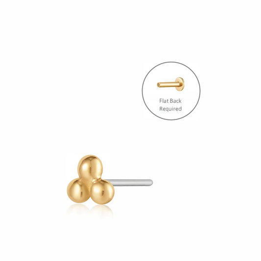 ARIA | 14K Yellow Gold Trio Dots Piercing Earring Front