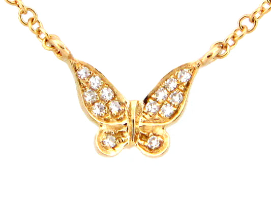 14K Yellow Gold Diamond Butterfly Necklace