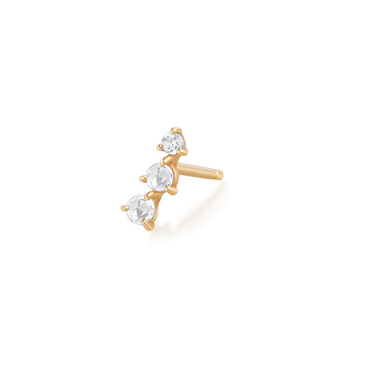 CLARA | Rose Cut Triple White Sapphire Stud Earring