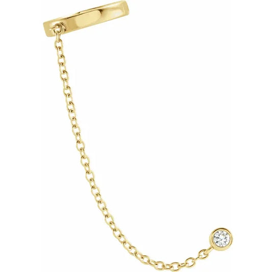 14K Yellow Gold Diamond Ear Cuff with Chain