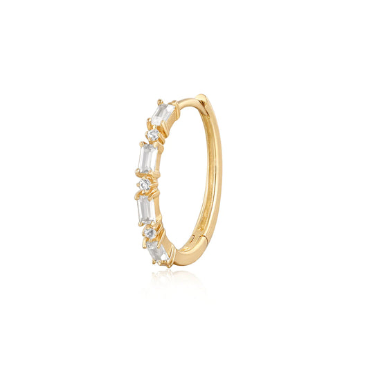 DELANEY | 14K Yellow Gold Baguette and Round White Sapphire Hoop