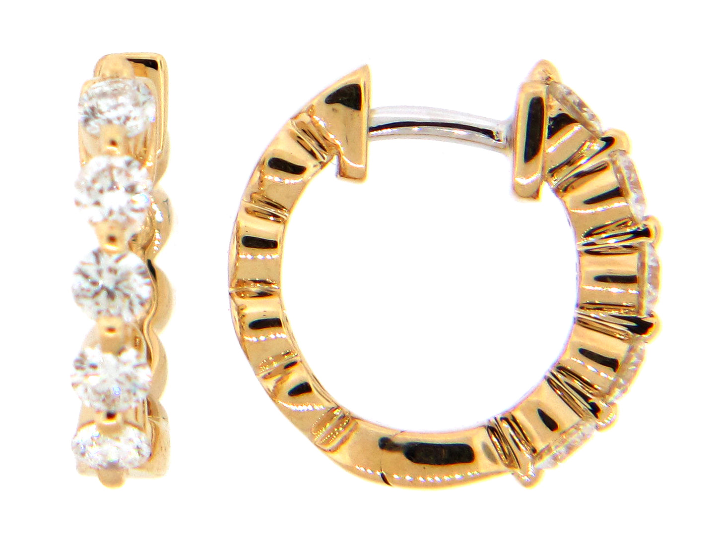 14K Yellow Gold Diamond Huggie Hoop Earrings