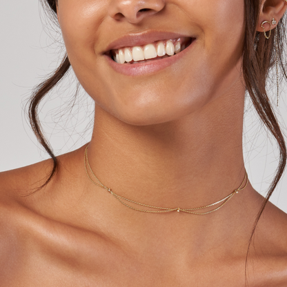 14K Yellow Gold Diamond Drape Choker