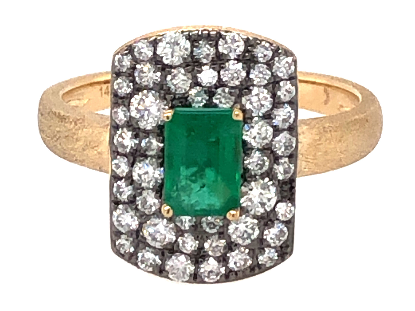 14K Yellow Gold Emerald Cut Emerald & Diamond Ring