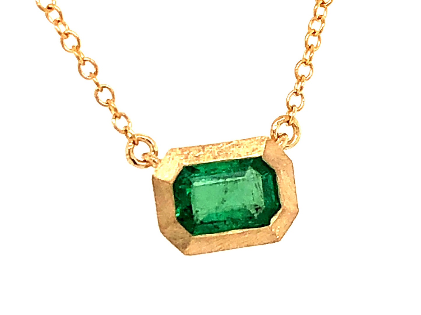 14K Yellow Gold Bezel Set Emerald Necklace