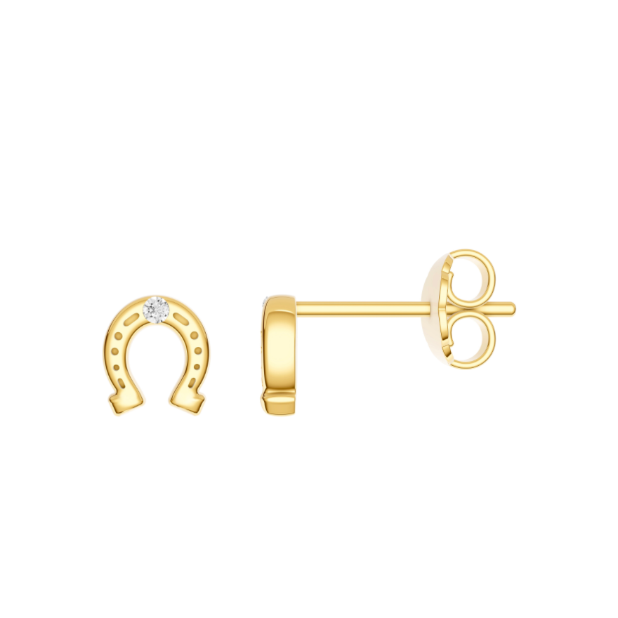 14K Yellow Gold Diamond Horseshoe Studs