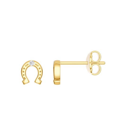 14K Yellow Gold Diamond Horseshoe Studs