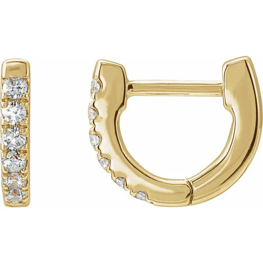 14K Yellow Gold Diamond Huggie Hoop Earrings