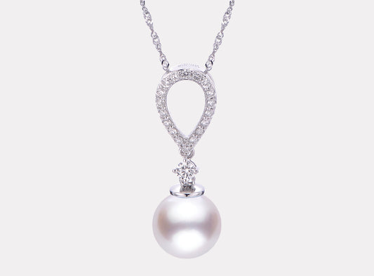 14K White Gold Akoya Pearl Diamond Necklace